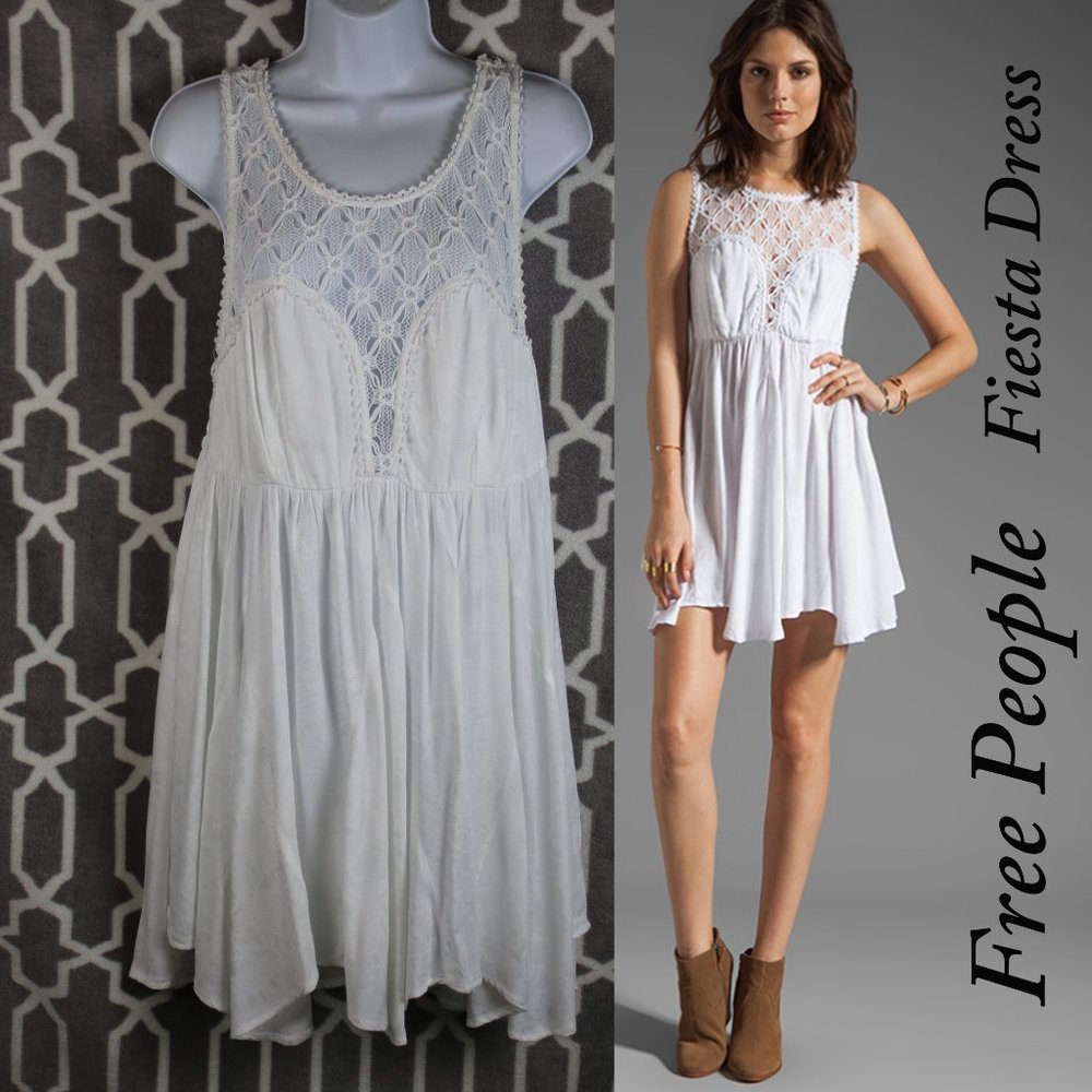 Free People White Boho Crochet Fiesta Dress M